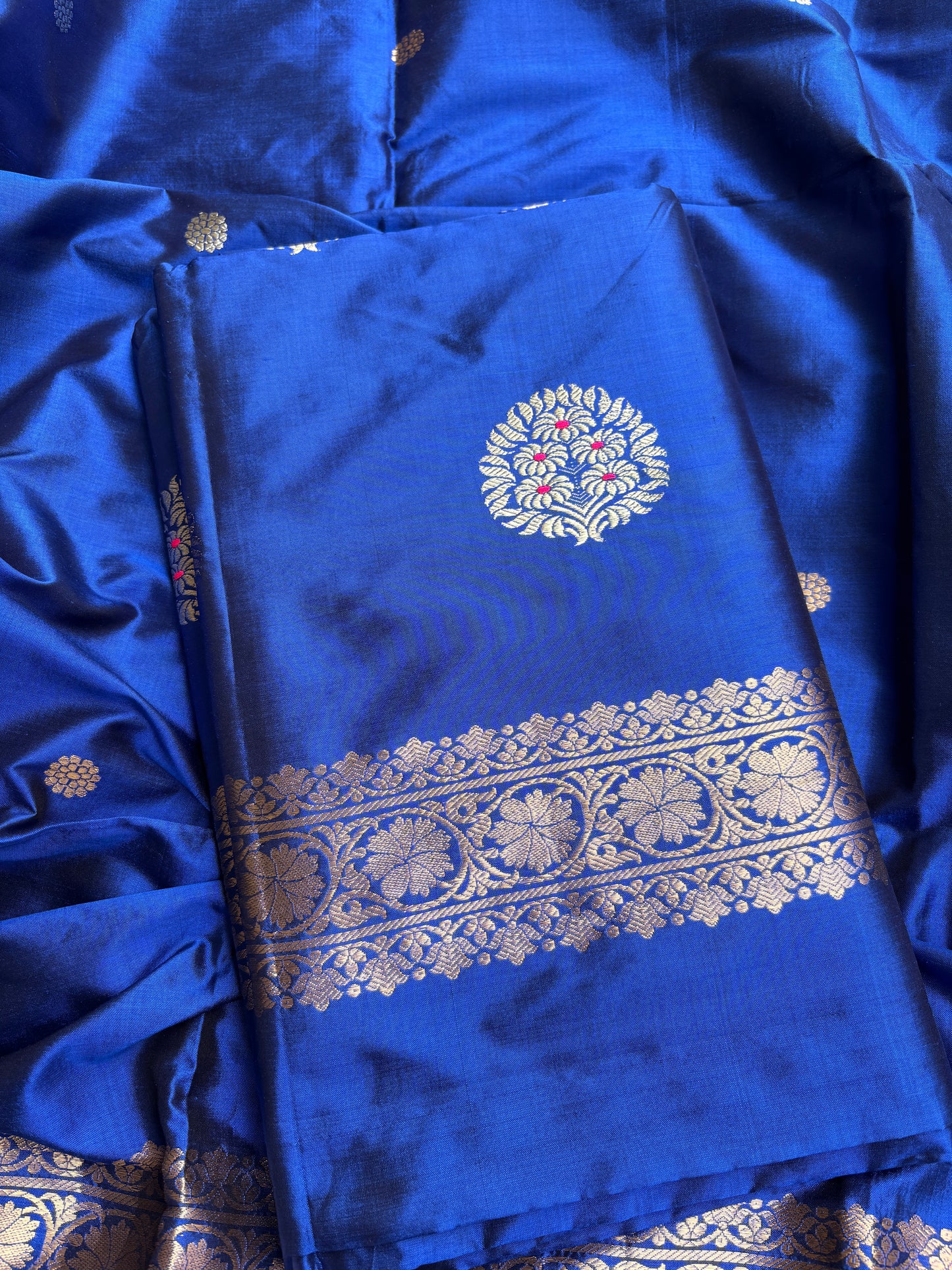 Blue katan by katan silk kadhwa suit set
