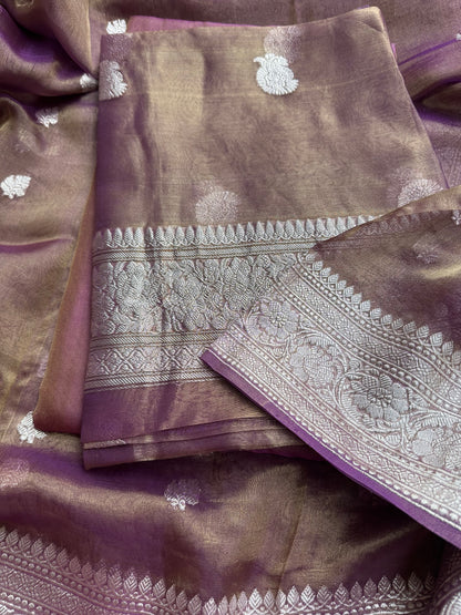 Magenta pure silver zari kadhwa tissue suit set