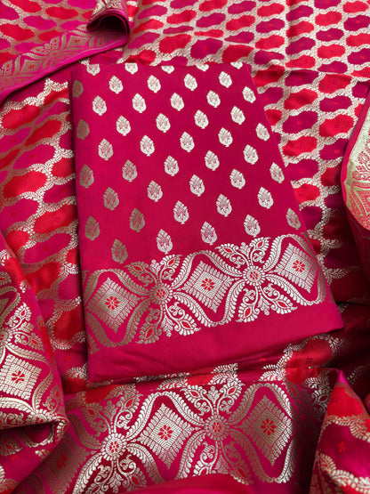Red pink mashru silk suit set