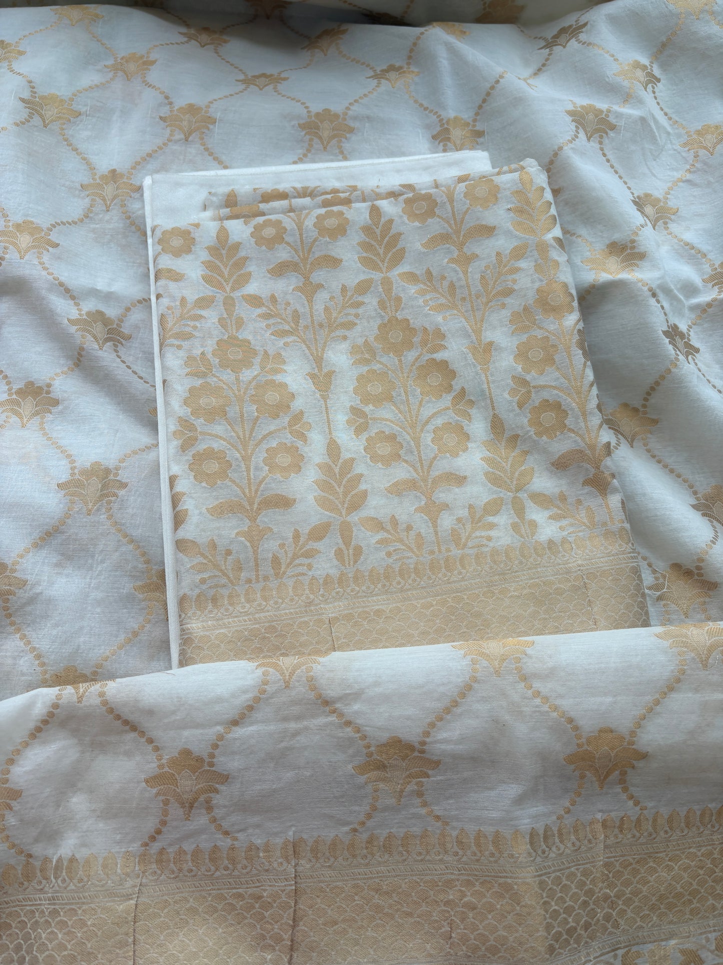 White base handwoven Chanderi suit set