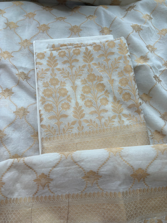 White base handwoven Chanderi suit set