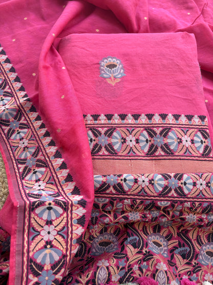 Pink Chanderi tilfi  weaving suit set