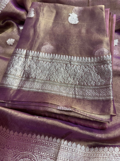 Magenta pure silver zari kadhwa tissue suit set
