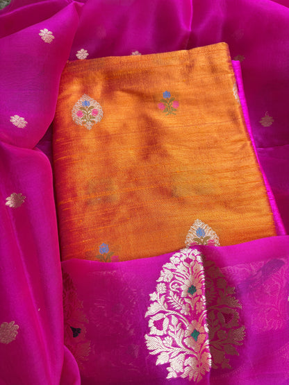 Pure raw silk kurta, bottom , kora kadhwa dupatta