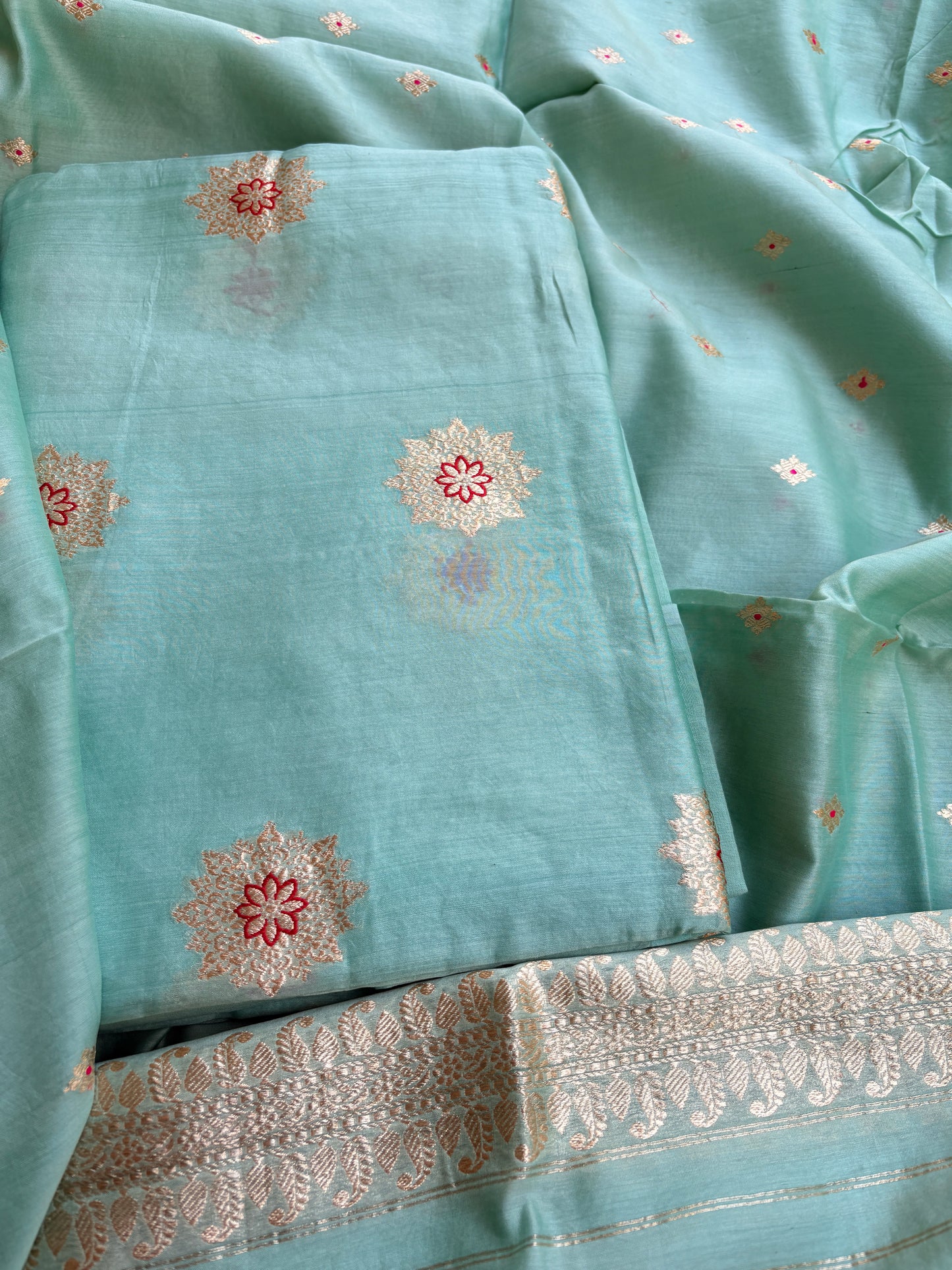 Blue handloom silk kadhwa suit set