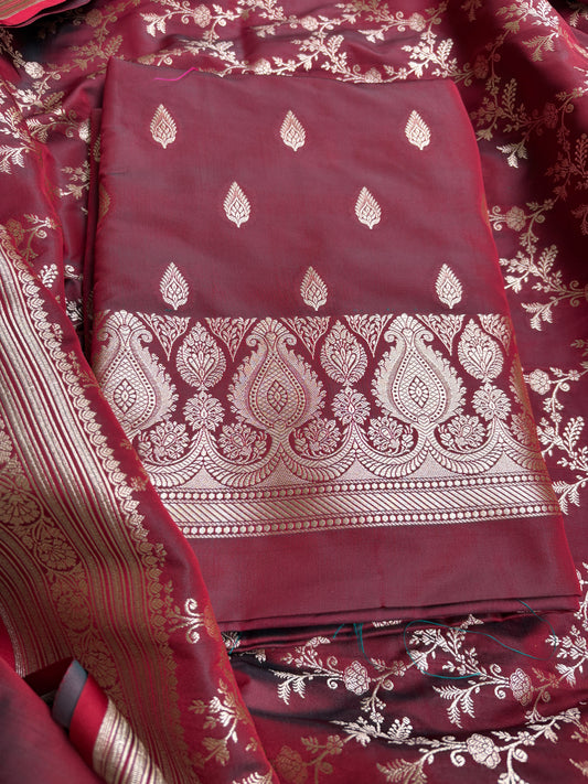 Maroon mashru silk suit set