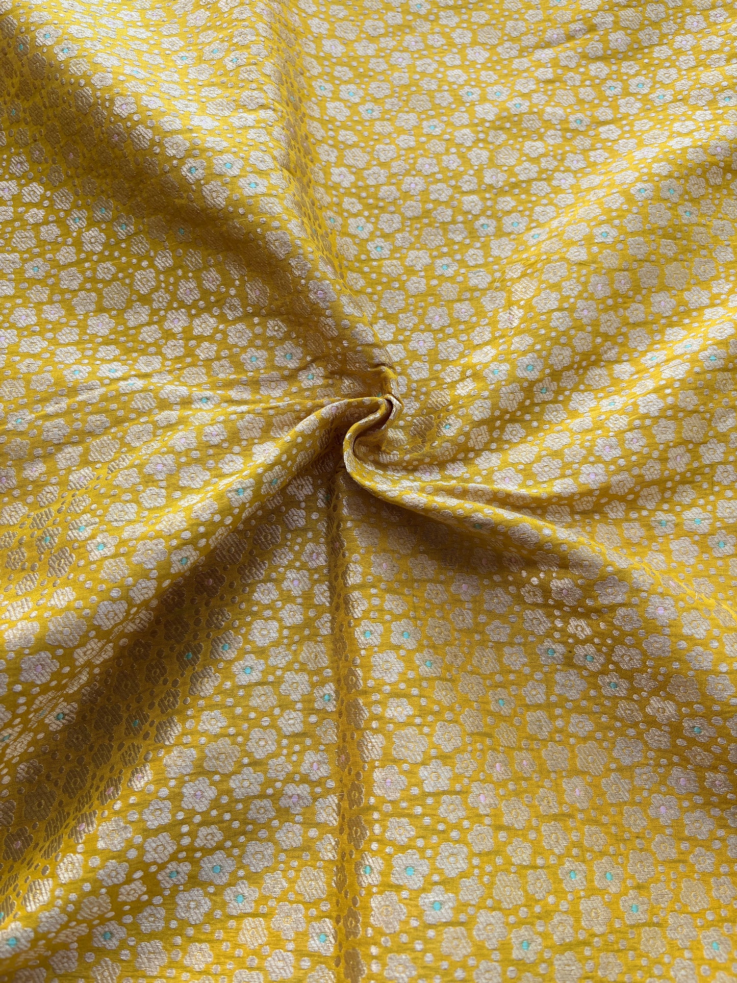 Yellow katan silk brocade fabric