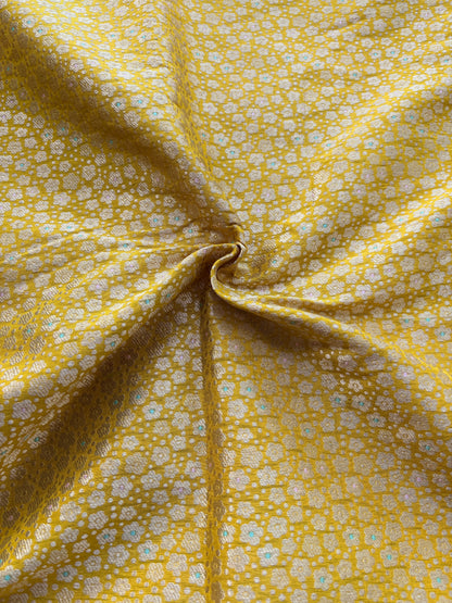 Yellow katan silk brocade fabric