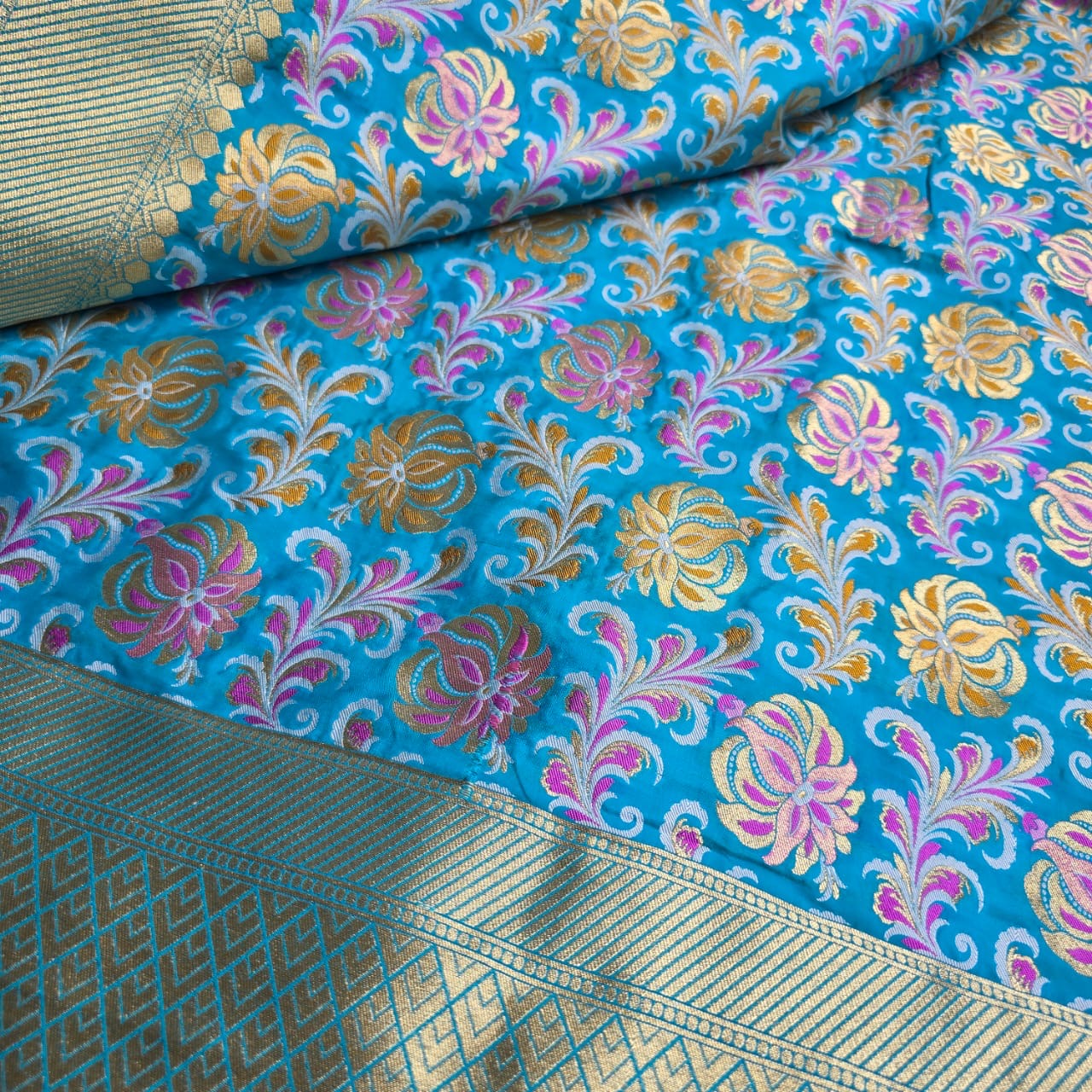 Blue cotton chiniya silk woven dupatta.