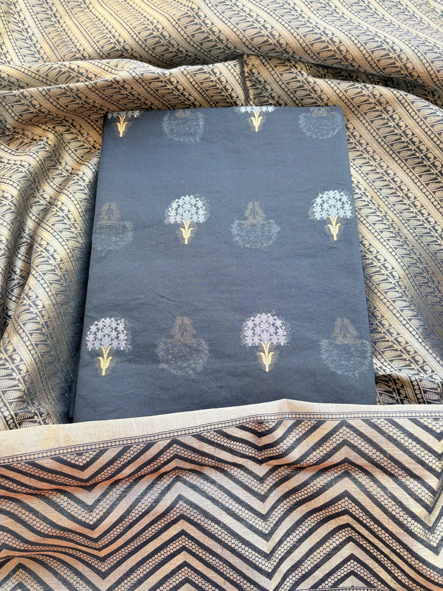 Black Chanderi cotton tissue suit set
