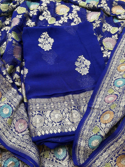 Blue Khaddi georgette suit set with meenadar dupatta