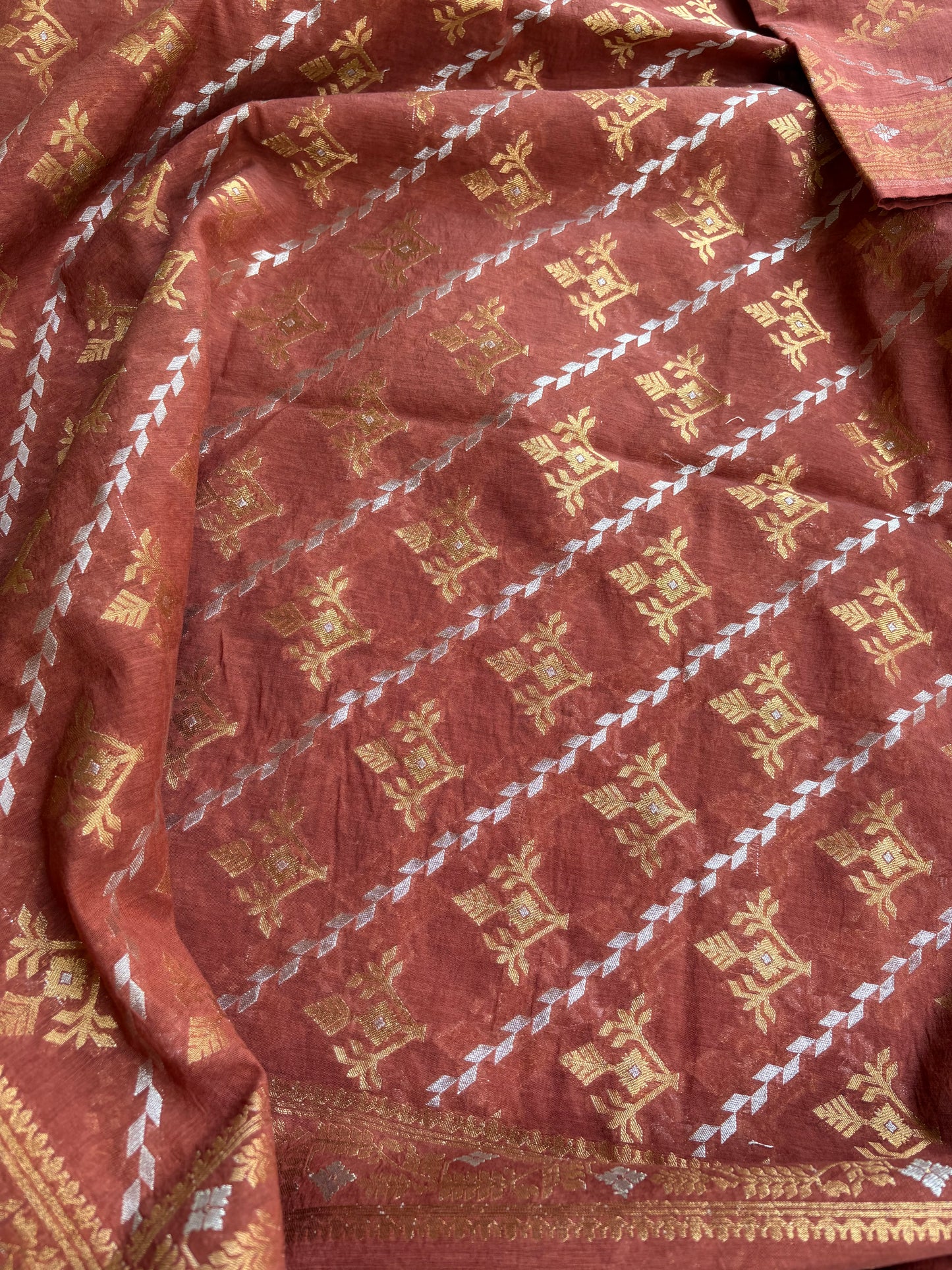 Rust jamdani weaving 3 piece suit set