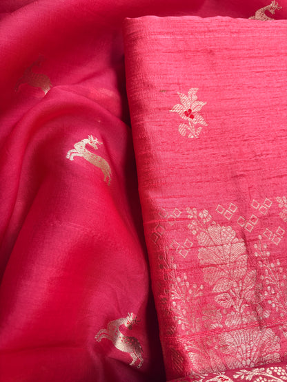 Peach raw silk kurta, bottom , kora silk dupatta