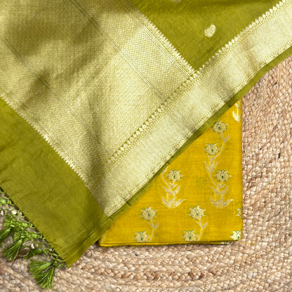 Mustard green handwoven cotton suit set