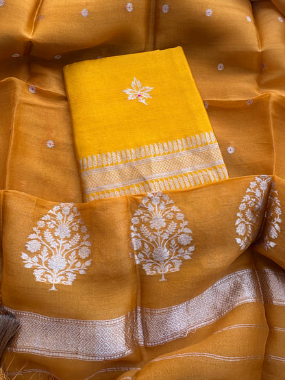 Yellow mango silk kadhwa suit set