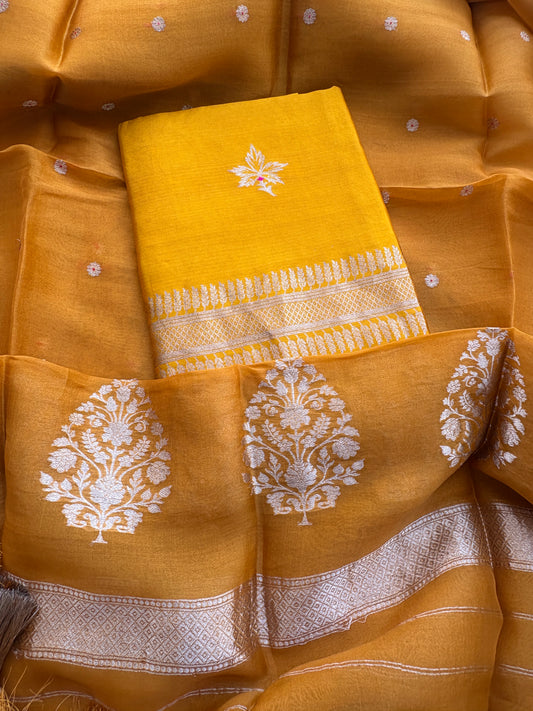 Yellow mango silk kadhwa suit set