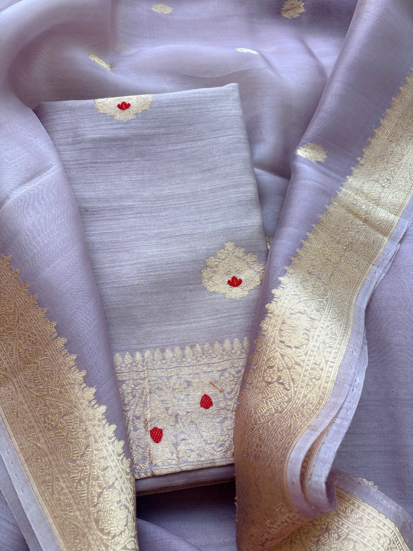 Lavender moonga silk kadhwa suit set