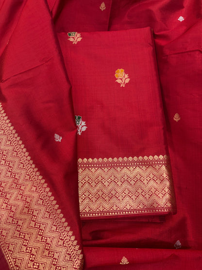 Red katan by katan silk kadhwa suit set