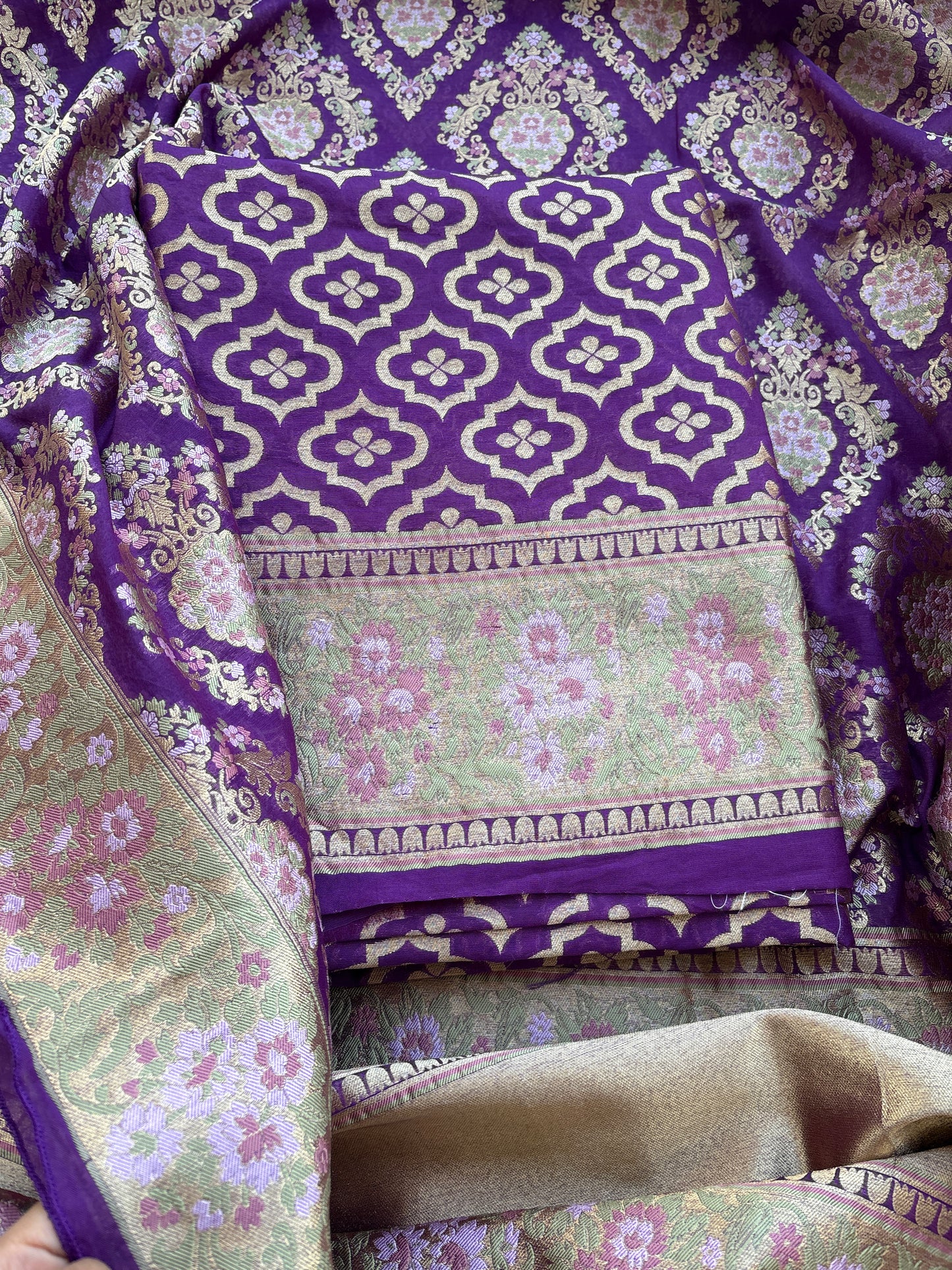 Purple Chanderi exclusive weaving suit set