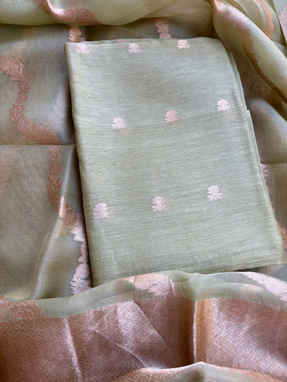 Green linen kadhwa suit set