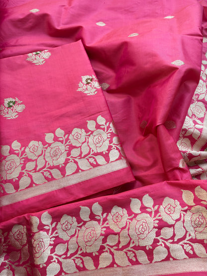 Pink katan by katan silk kadhwa suit set