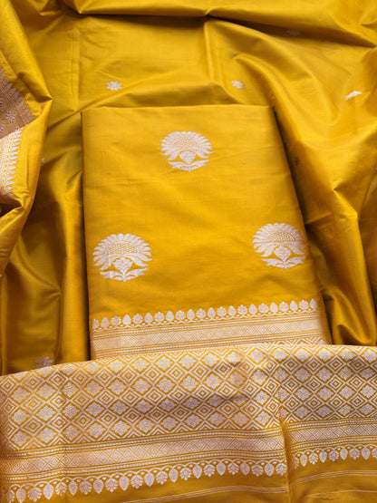 Mustard katan by katan silk suit set
