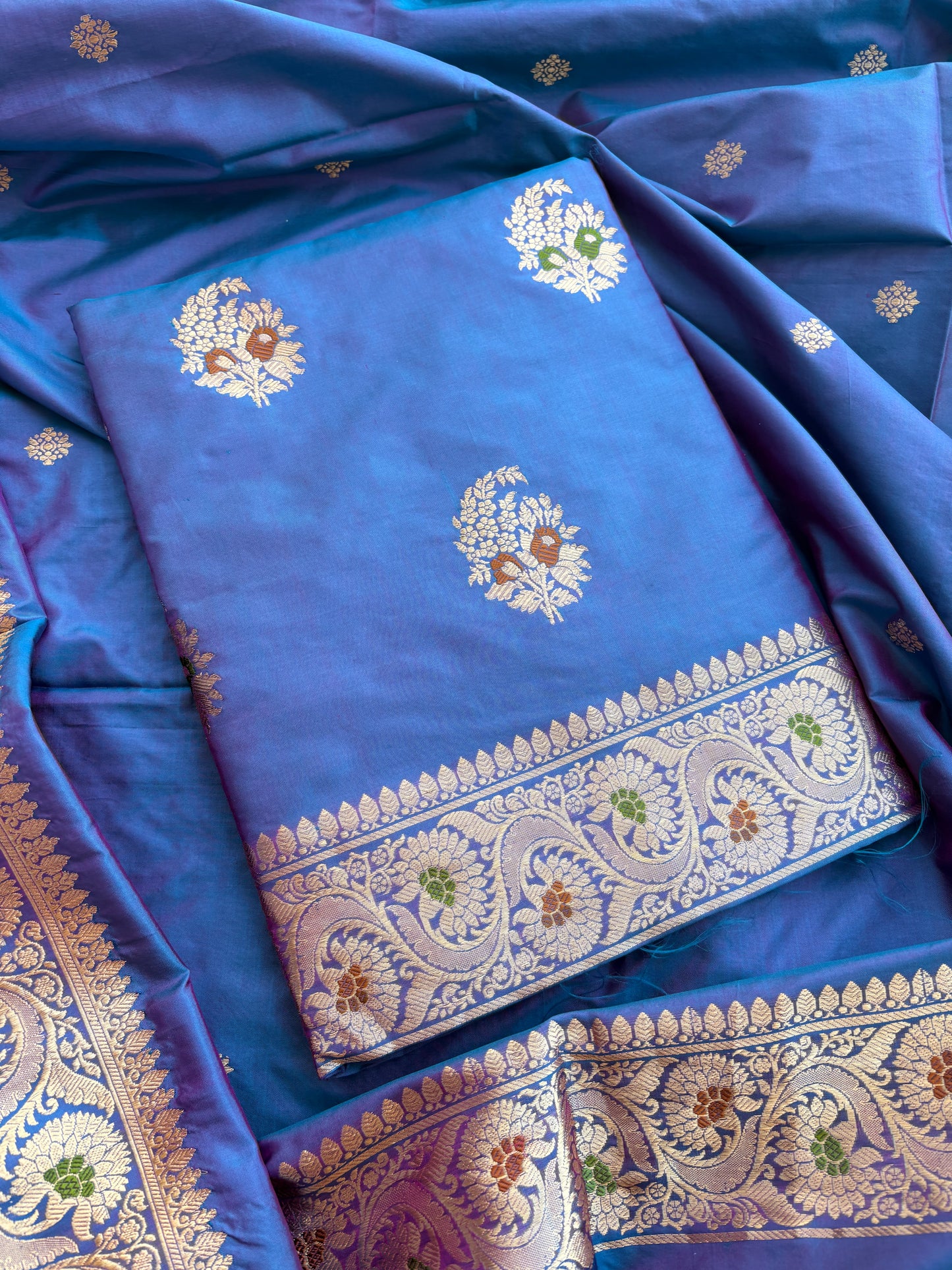Blue katan by katan silk kadhwa meenadar suit set