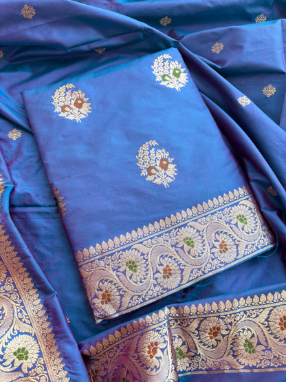 Blue katan by katan silk kadhwa meenadar suit set