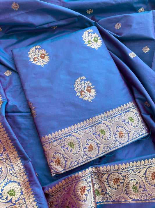Blue katan by katan silk kadhwa meenadar suit set
