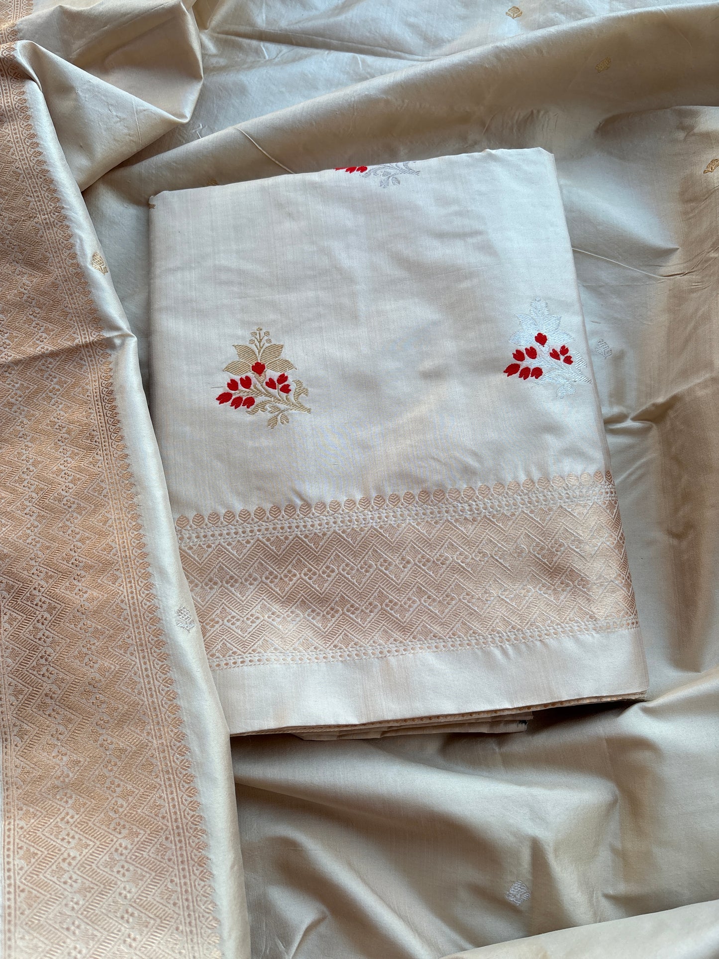 Cream katan by katan silk kadhwa meenadar suit set