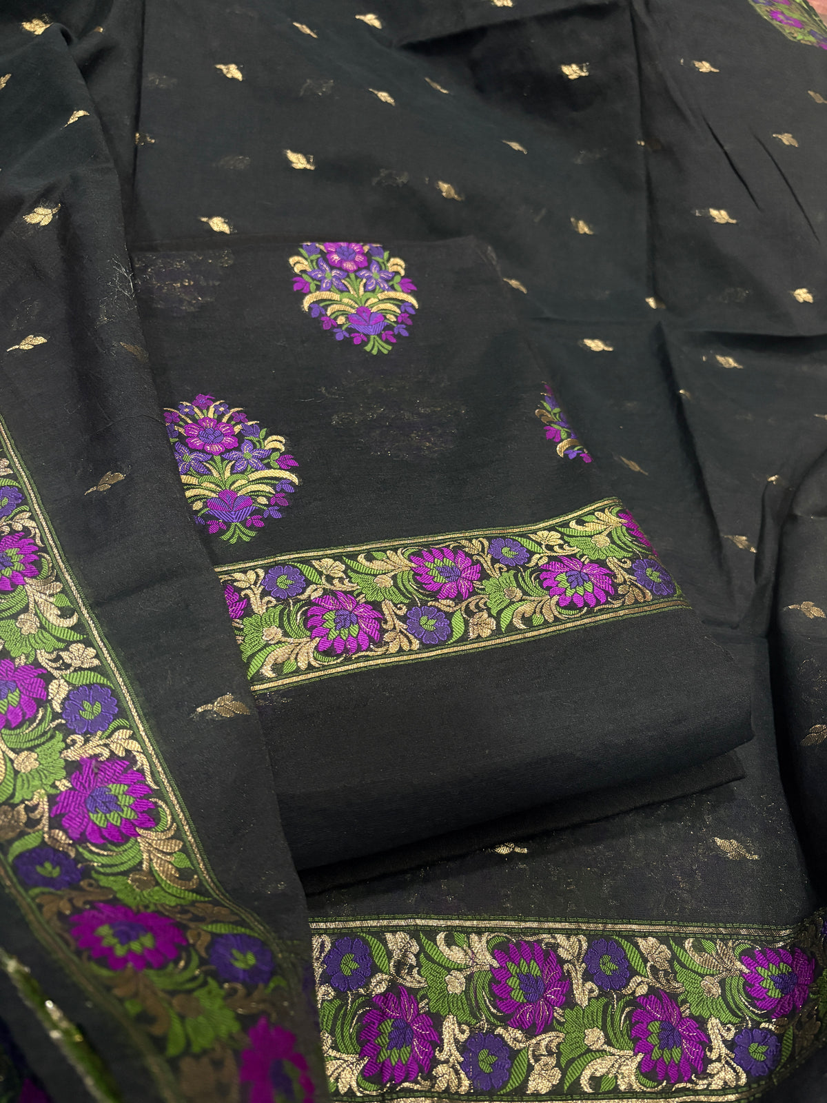 Black Chanderi meenadar suit set ( rj -98)