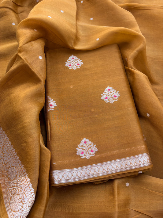 Rust kora kadhwa silk suit set