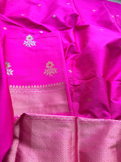Pink katan by katan silk kadhwa suit set