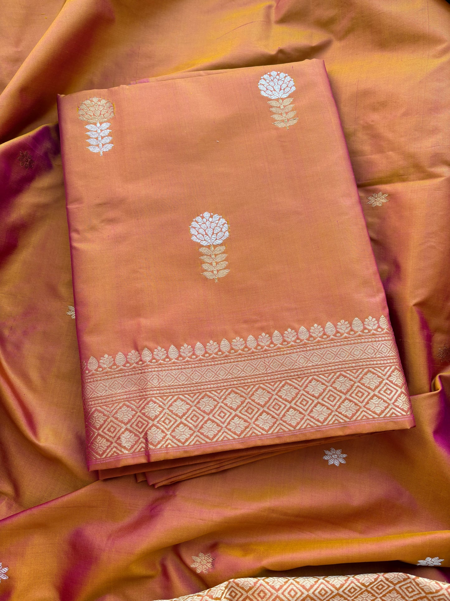 Rust gold katan by katan silk suit set