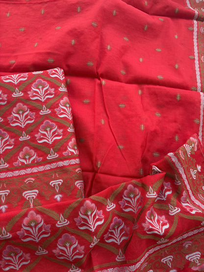 Red Chanderi brocade weaving suit set