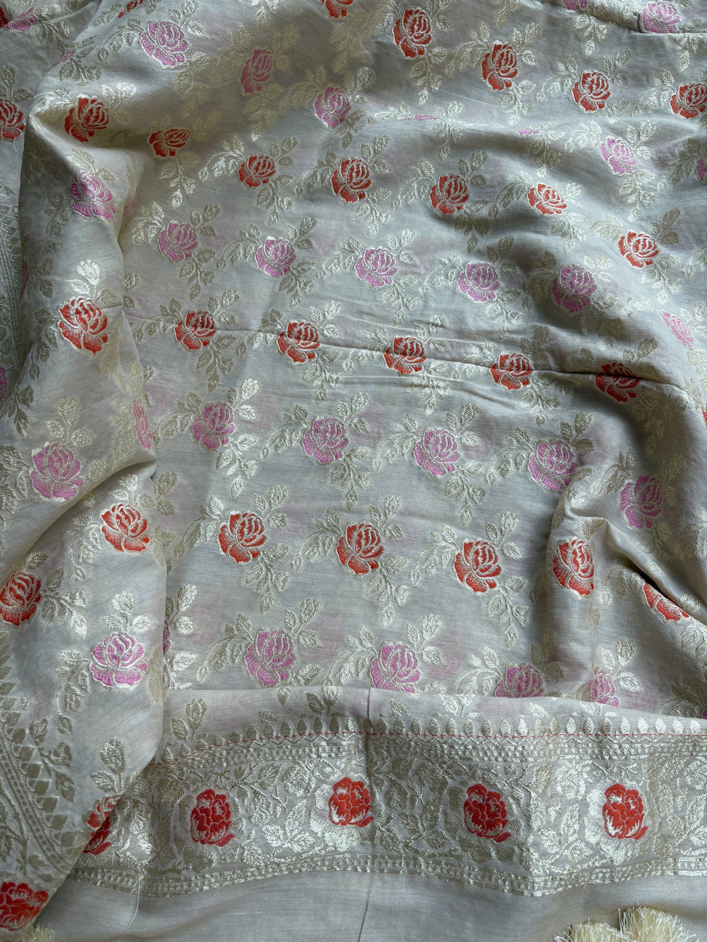 Cream moonga silk meenadar suit set