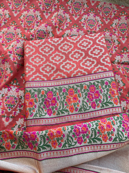 Rust Chanderi  heavy weaving suit set