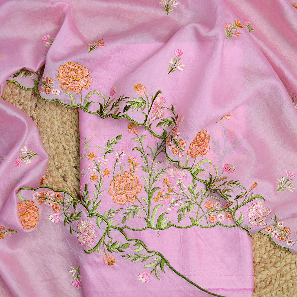 Pink Chanderi silk embroidered suit set