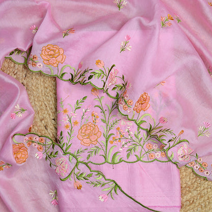Pink Chanderi silk embroidered suit set