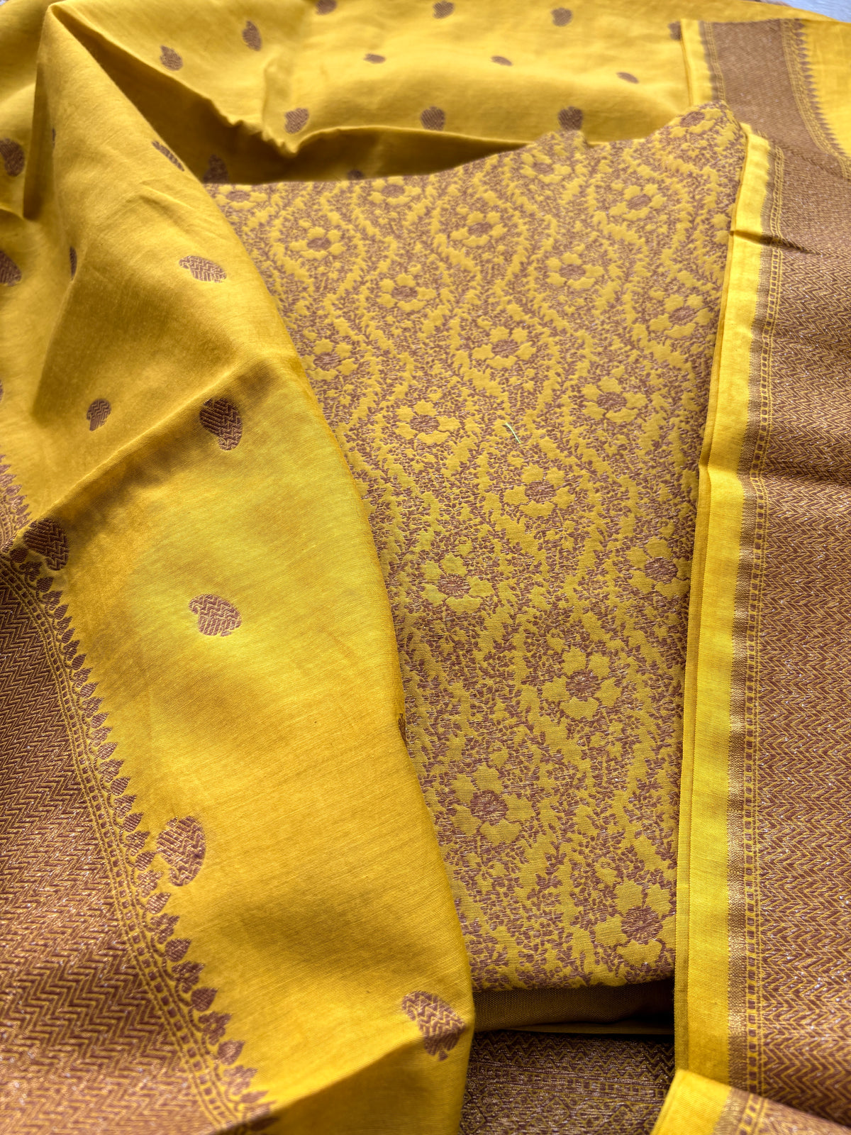 Yellow brocade cotton silk suit set