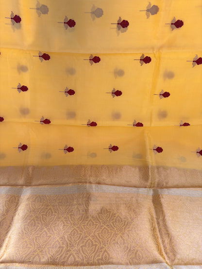 Yellow red meenadar kora silk saree