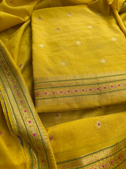 Yellow cotton jamdani 3 piece suit set