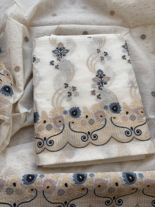 White base meenadar Chanderi suit set