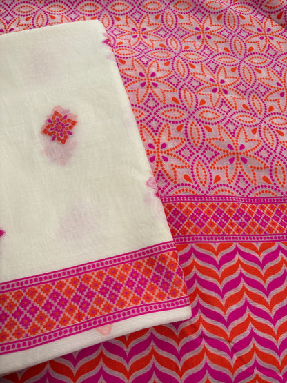 Rani pink weaving kurta,jaal weaving dupatta, plain bottom