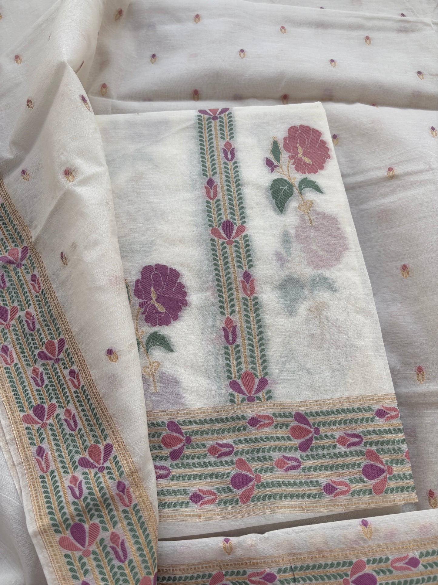 White base Chanderi weaving flower suit set