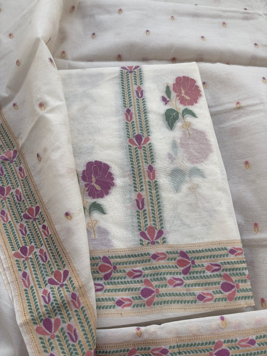 White base Chanderi weaving flower suit set