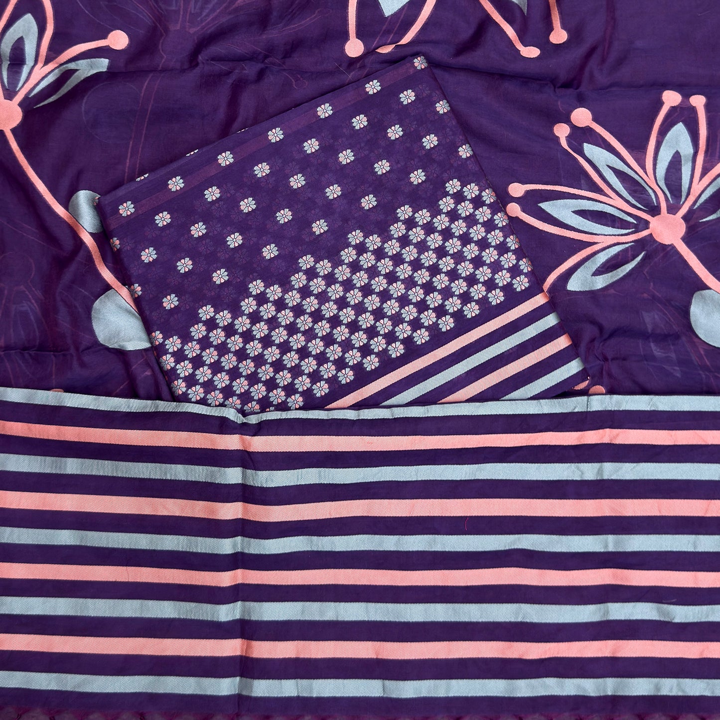 Purple Chanderi abstract weave suit set