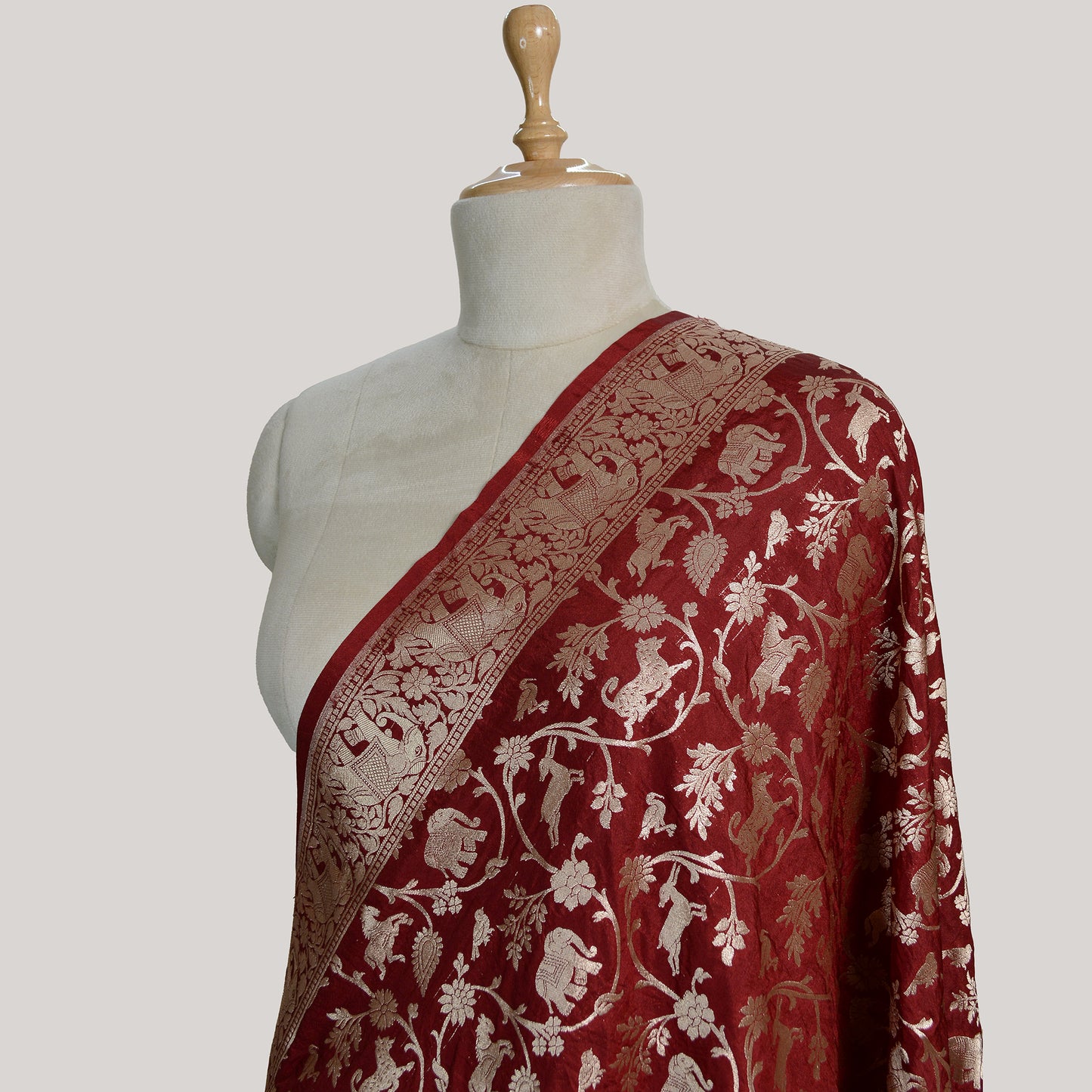 Maroon silk  shikargah dupatta