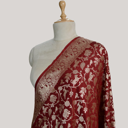 Maroon silk  shikargah dupatta