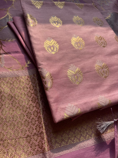 Mauve  exclusive chanderi zari weaving 3 piece suit.